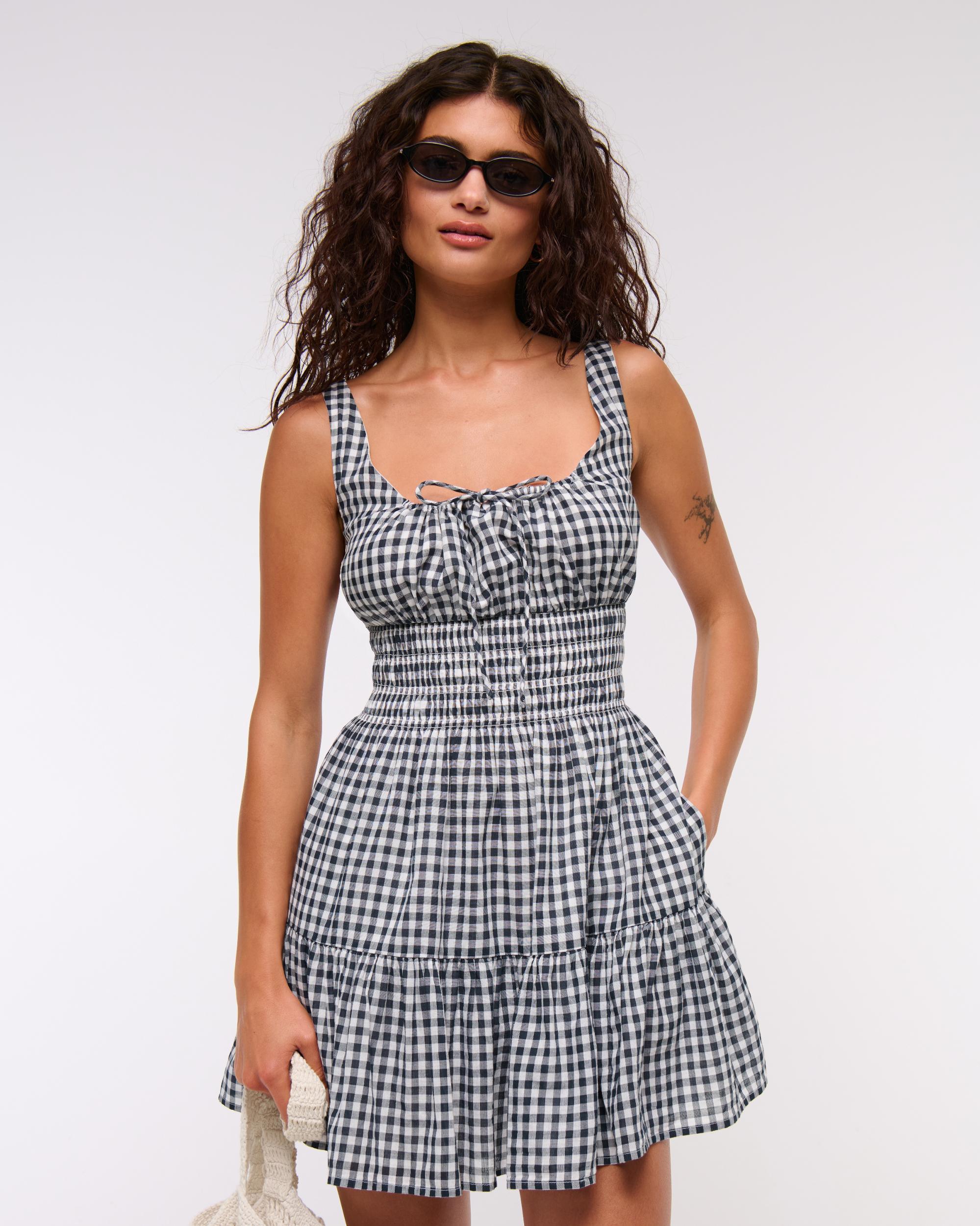Smocked Tie-Front Mini Dress Product Image