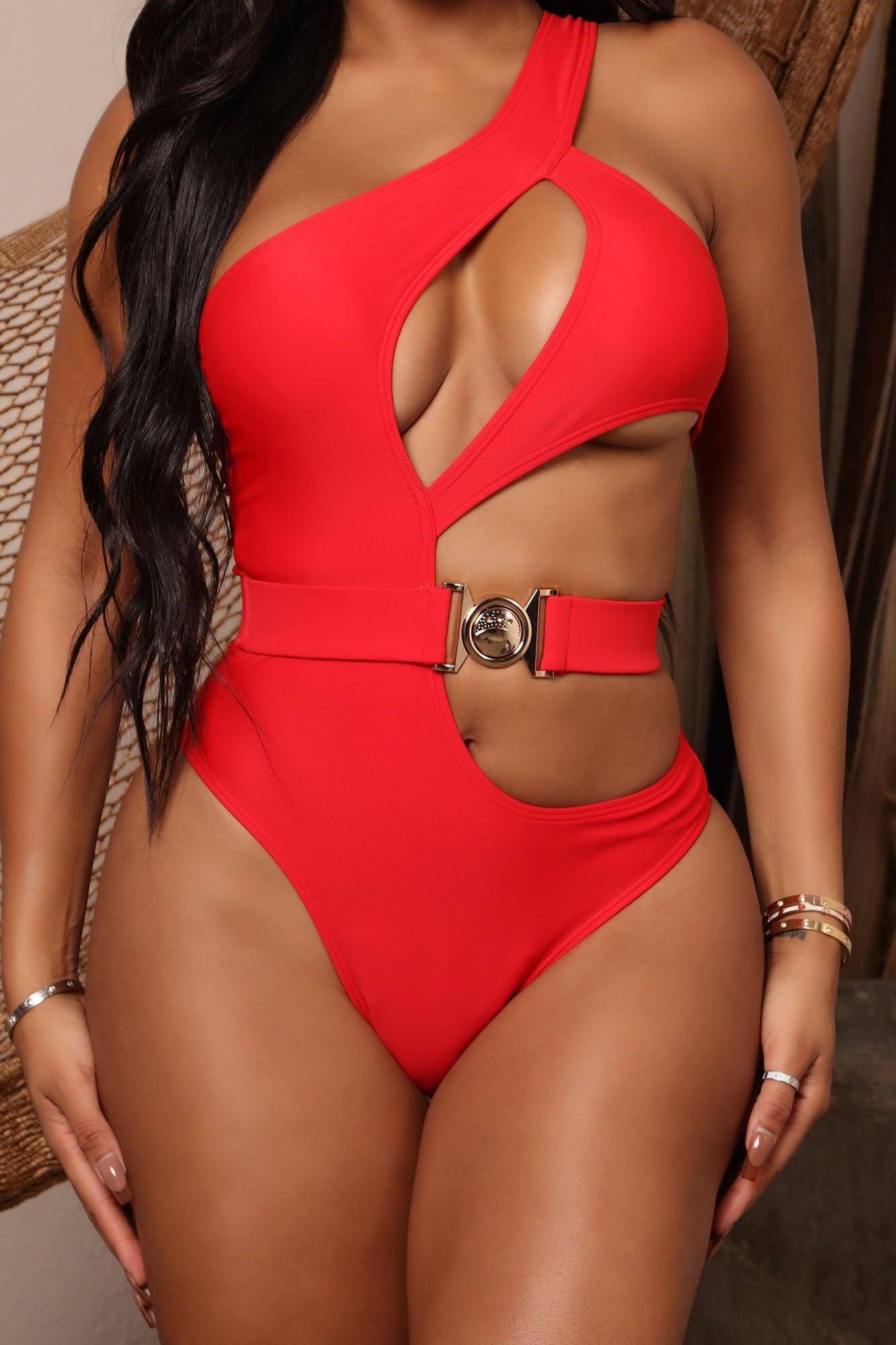 Vacation Memories Cutout One Piece Swimsuit - Red Product Image