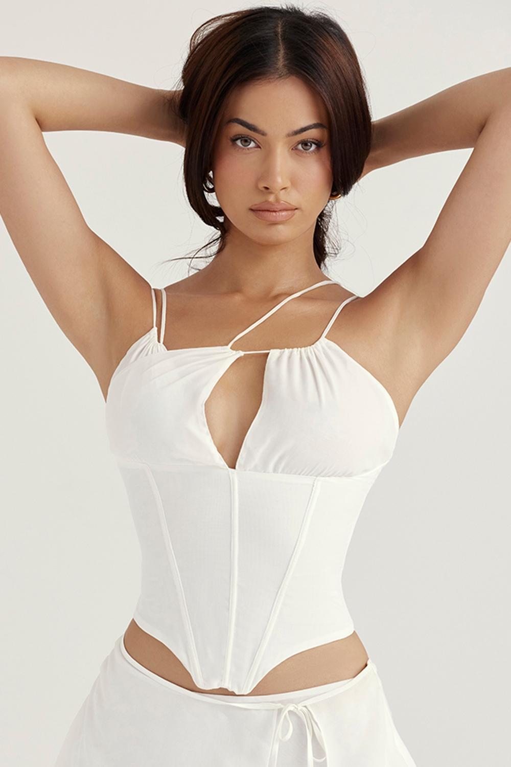 Orla White Chiffon Strappy Corset Product Image