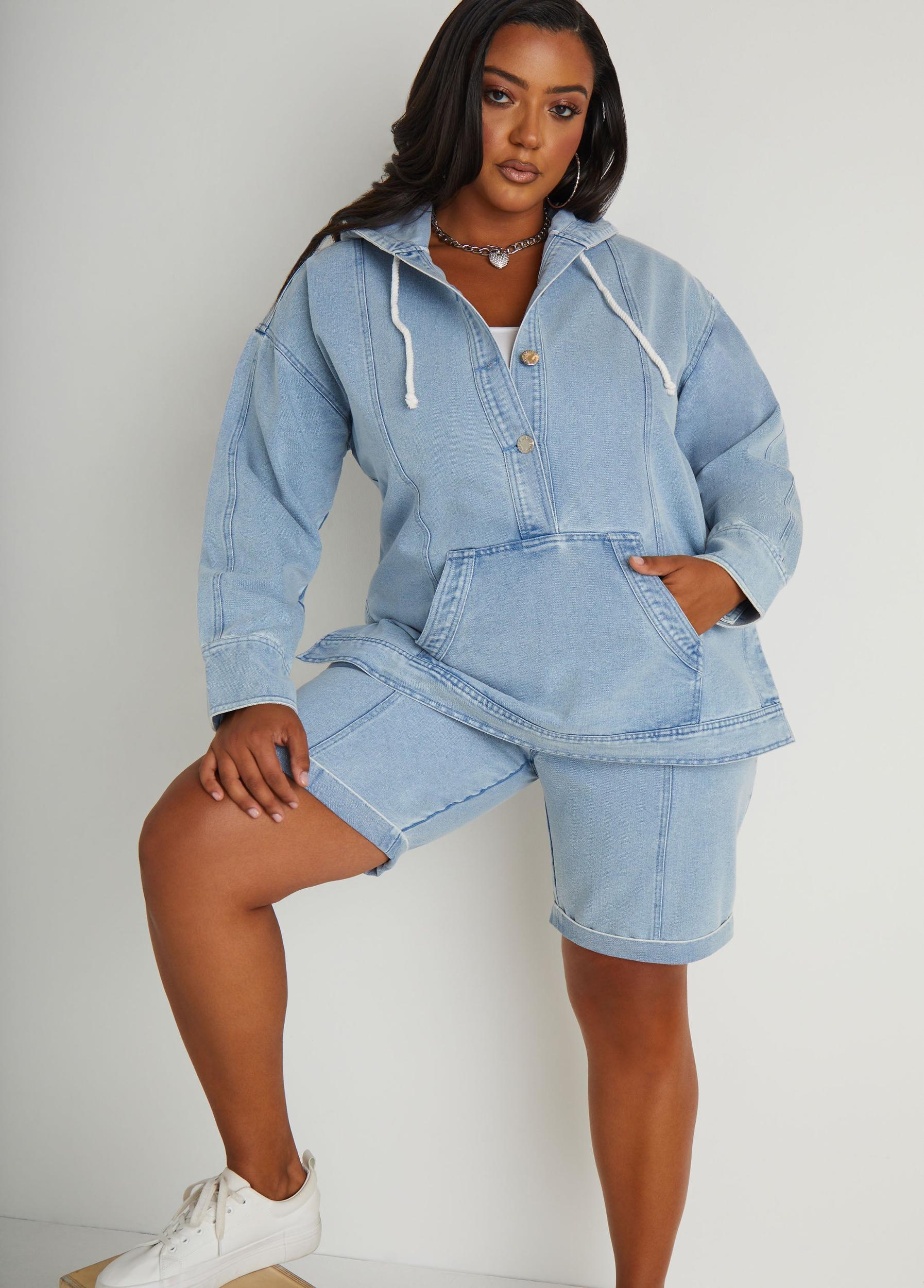 High Waist Denim Bermuda Shorts Product Image