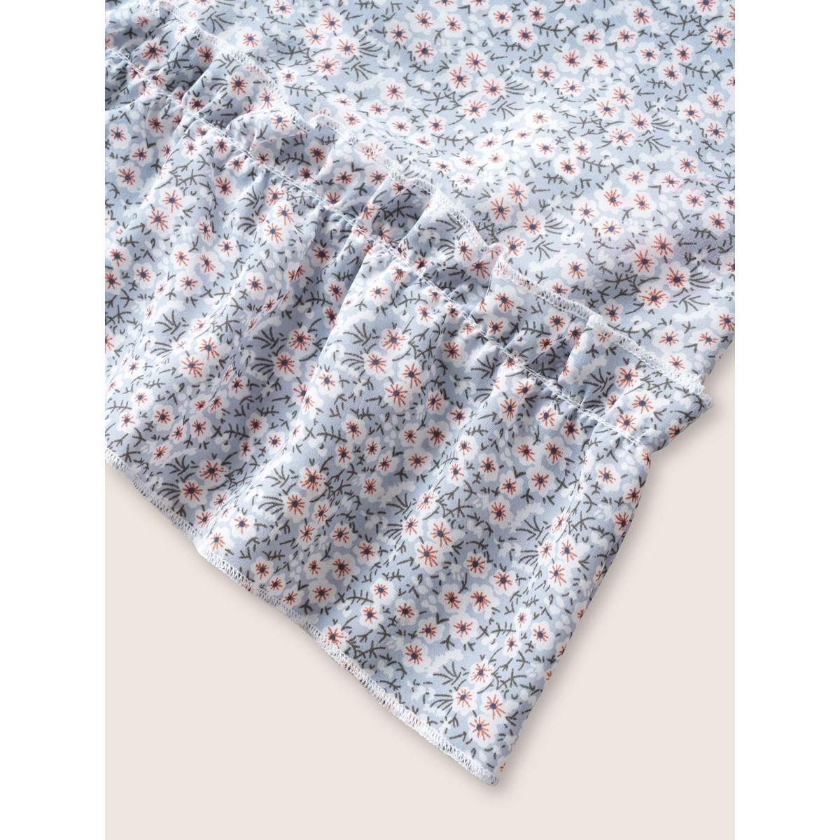 Plus Size Ditsy Floral Patchwork Ruffle Hem Tank Top Women Stone Elegant Frill Trim Notched collar Everyday Tank Tops Camis BloomChic 10/M Product Image