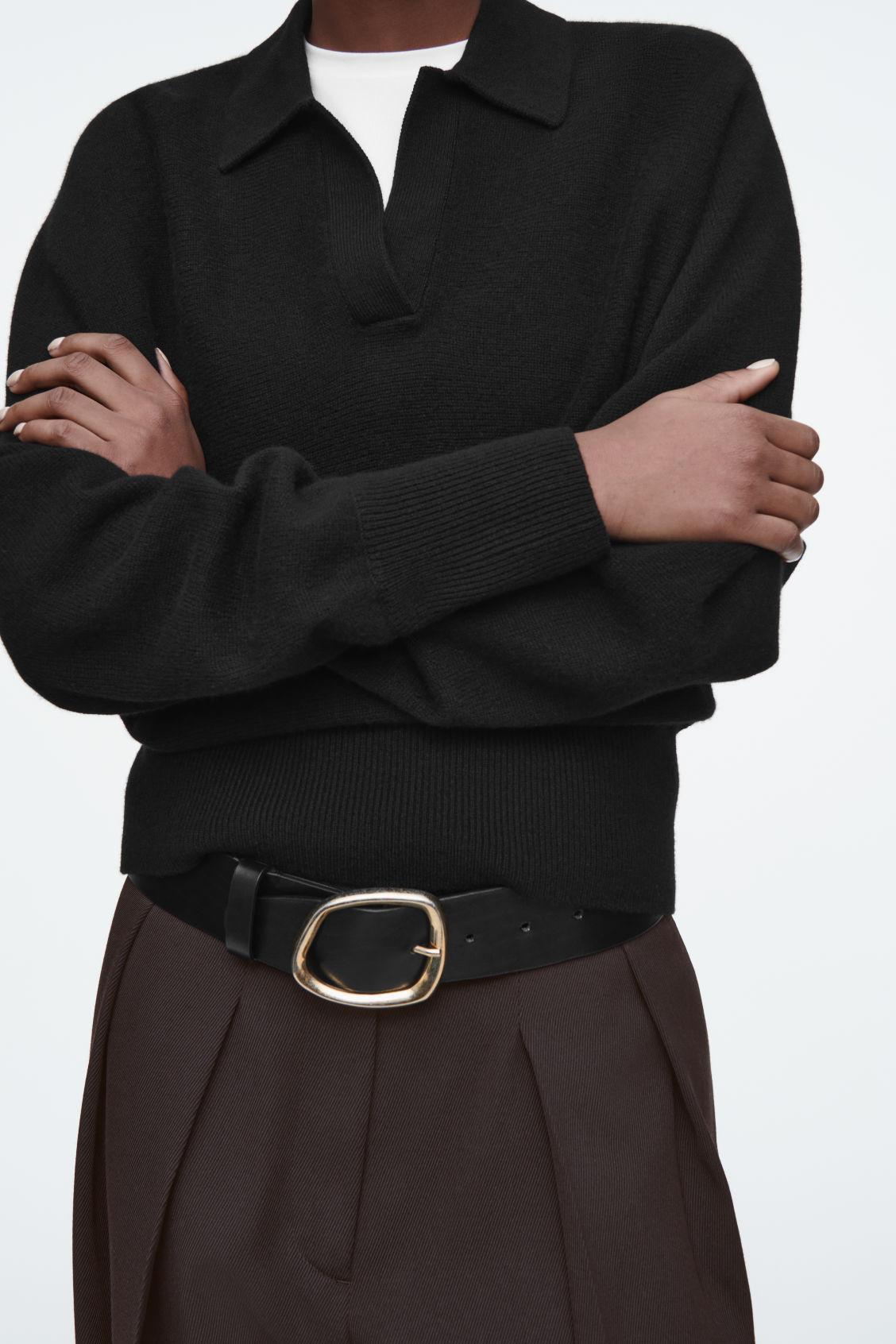 BATWING-SLEEVE WOOL POLO SWEATER Product Image