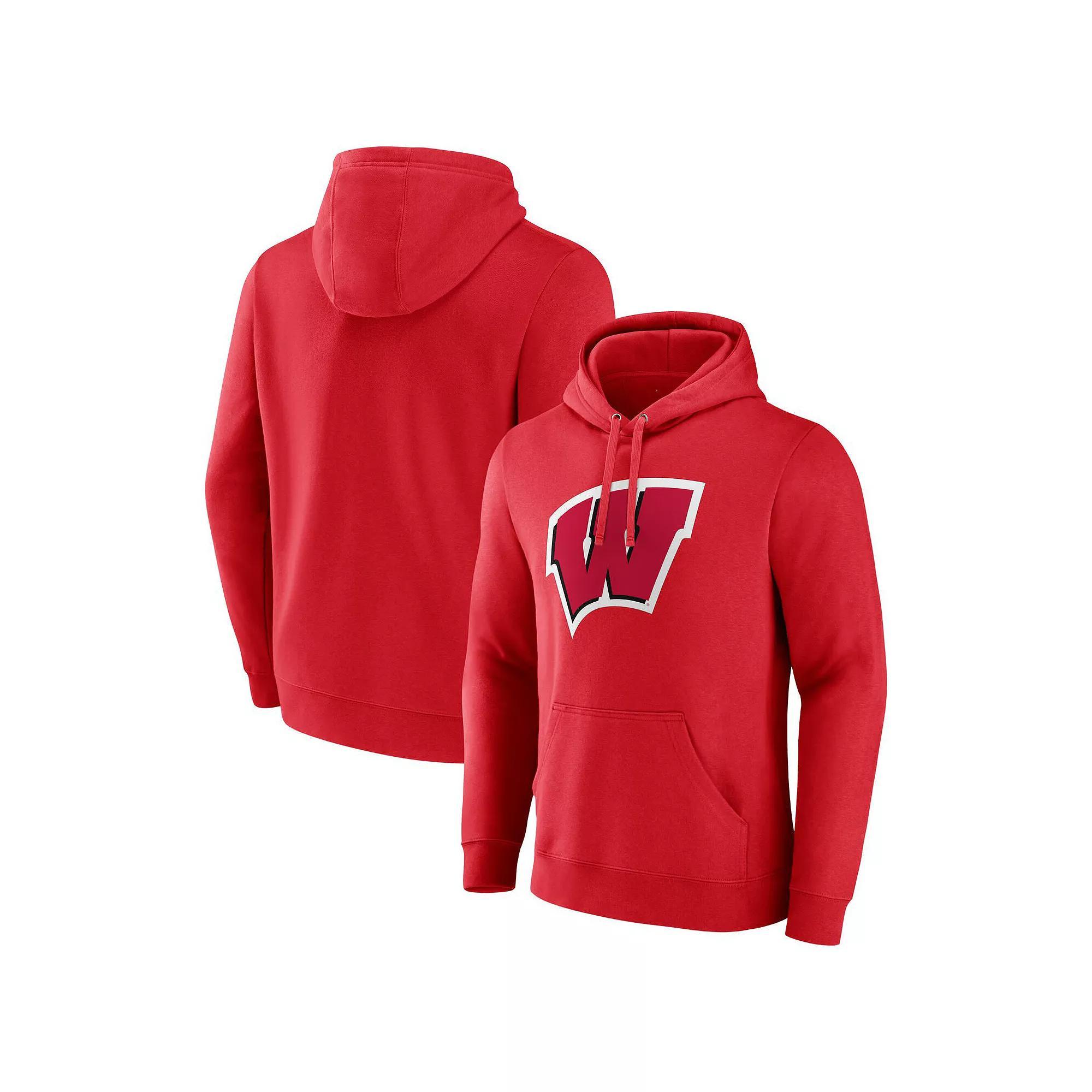 Men's Fanatics Red Wisconsin Badgers Fleece Pullover Hoodie,  Product Image