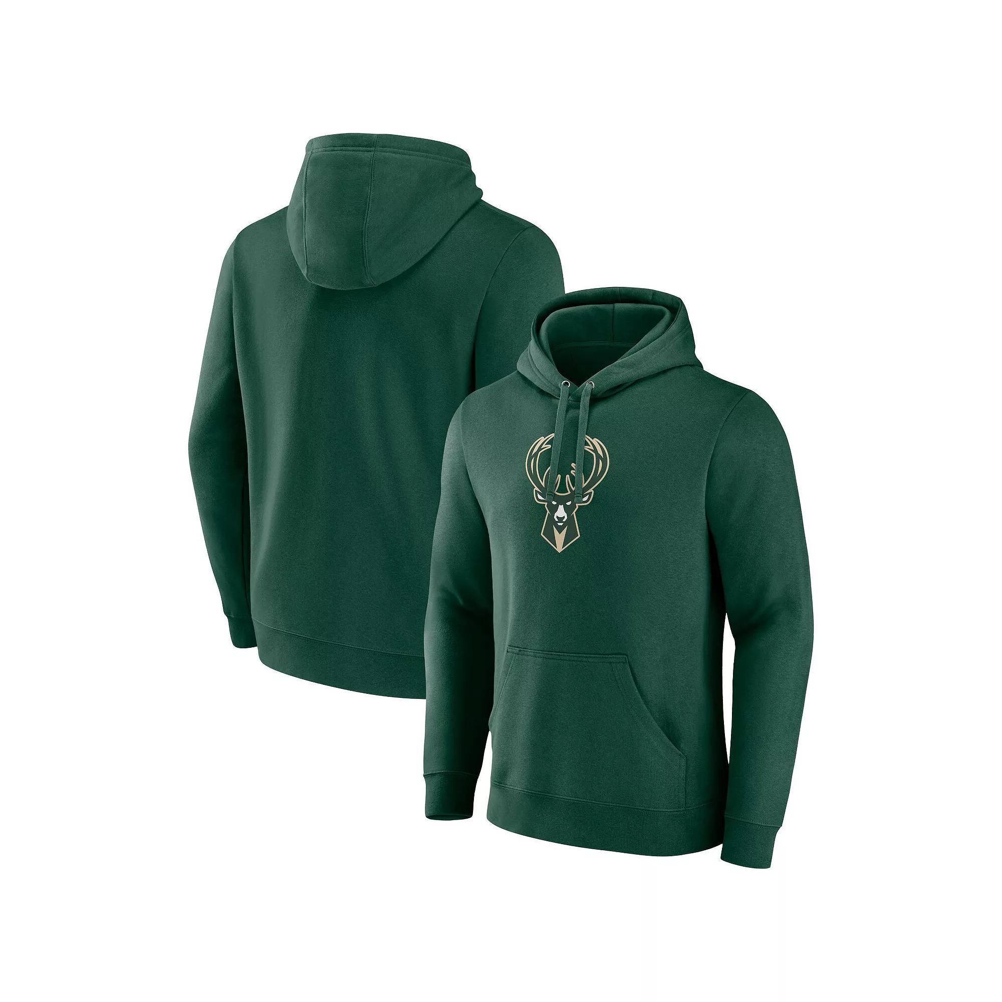 Men's Fanatics Branded Hunter Green Milwaukee Bucks Primary Logo Pullover Hoodie,  Product Image