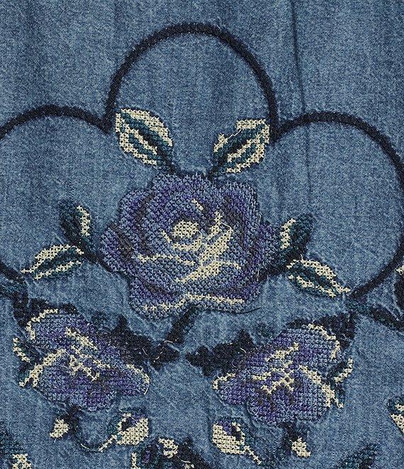 Tru Luxe Jeans Embroidered Collared Neck Long Sleeve Top Product Image