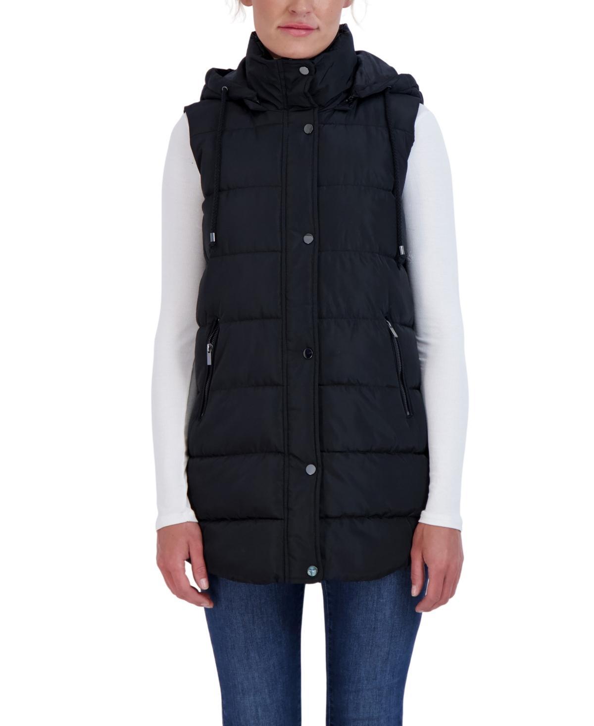 Womens Sebby Collection Long Puffer Vest Green Product Image