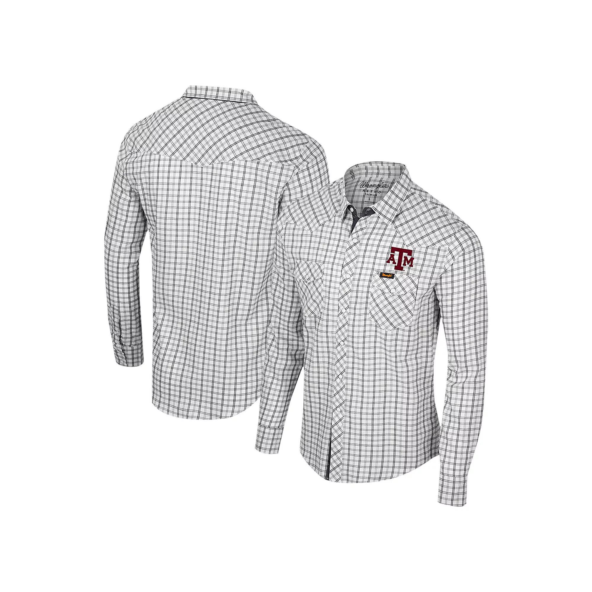 Men's Colosseum x Wrangler White Ole Miss Rebels Plaid Window Pane Long Sleeve Full-Snap Shirt, Size: Medium Product Image