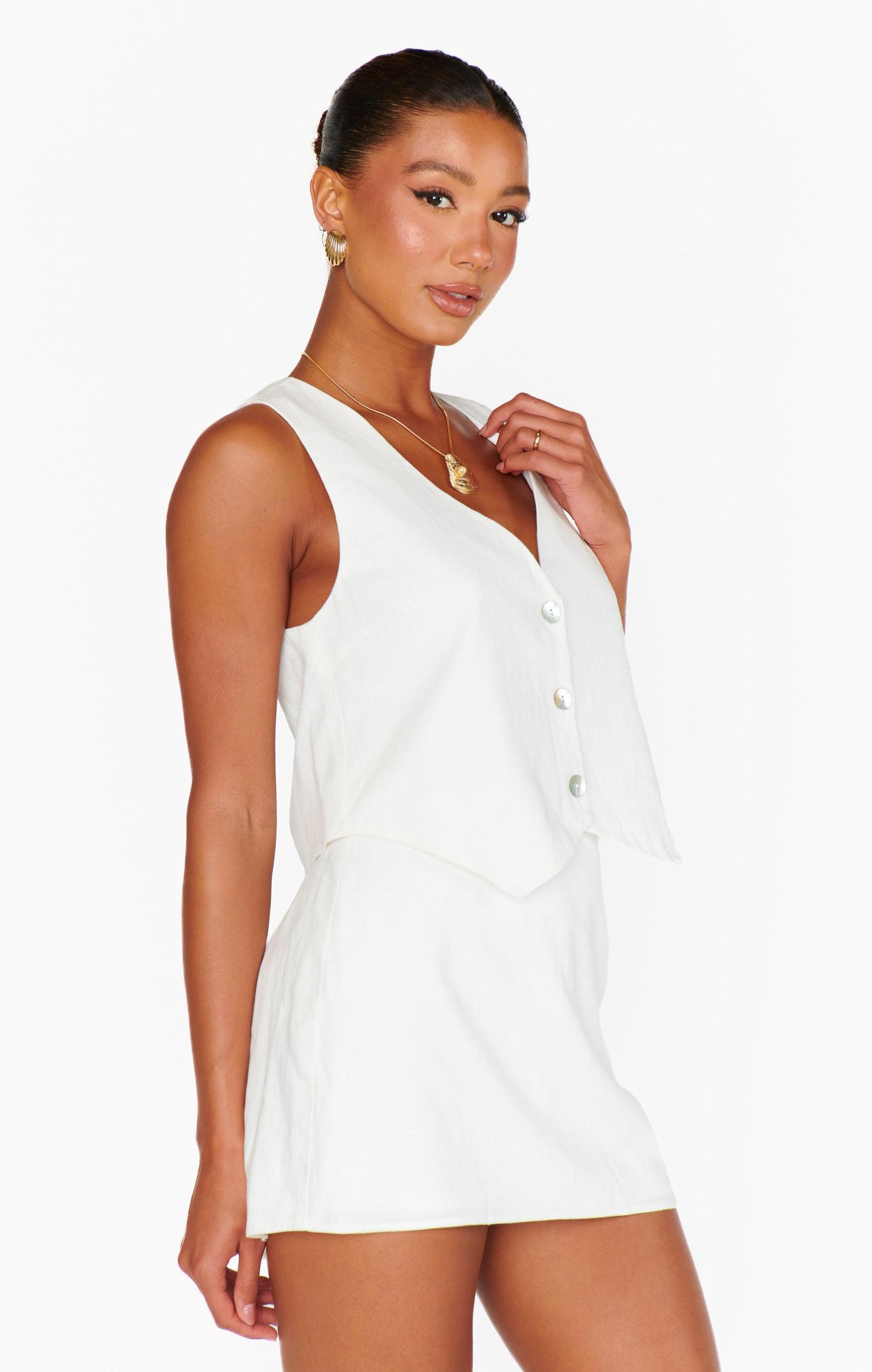 Vicky Vest Top ~ White Linen Product Image