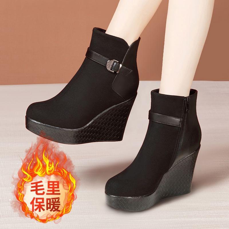 Platform Buckled Wedge Short Boots Product Image