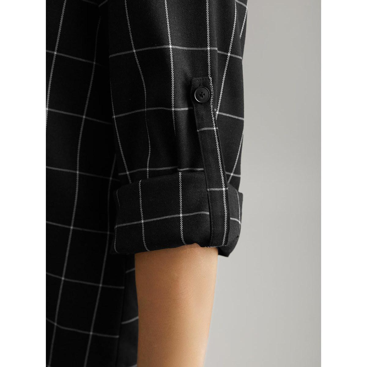 Plus Size Plaid Suit Collar Tab Sleeve Button Up Blazer Black Women Dailywear Plaid Contrast Sleeve Long Sleeve Suit Collar 28/5X Casual Blazers BloomChic Product Image