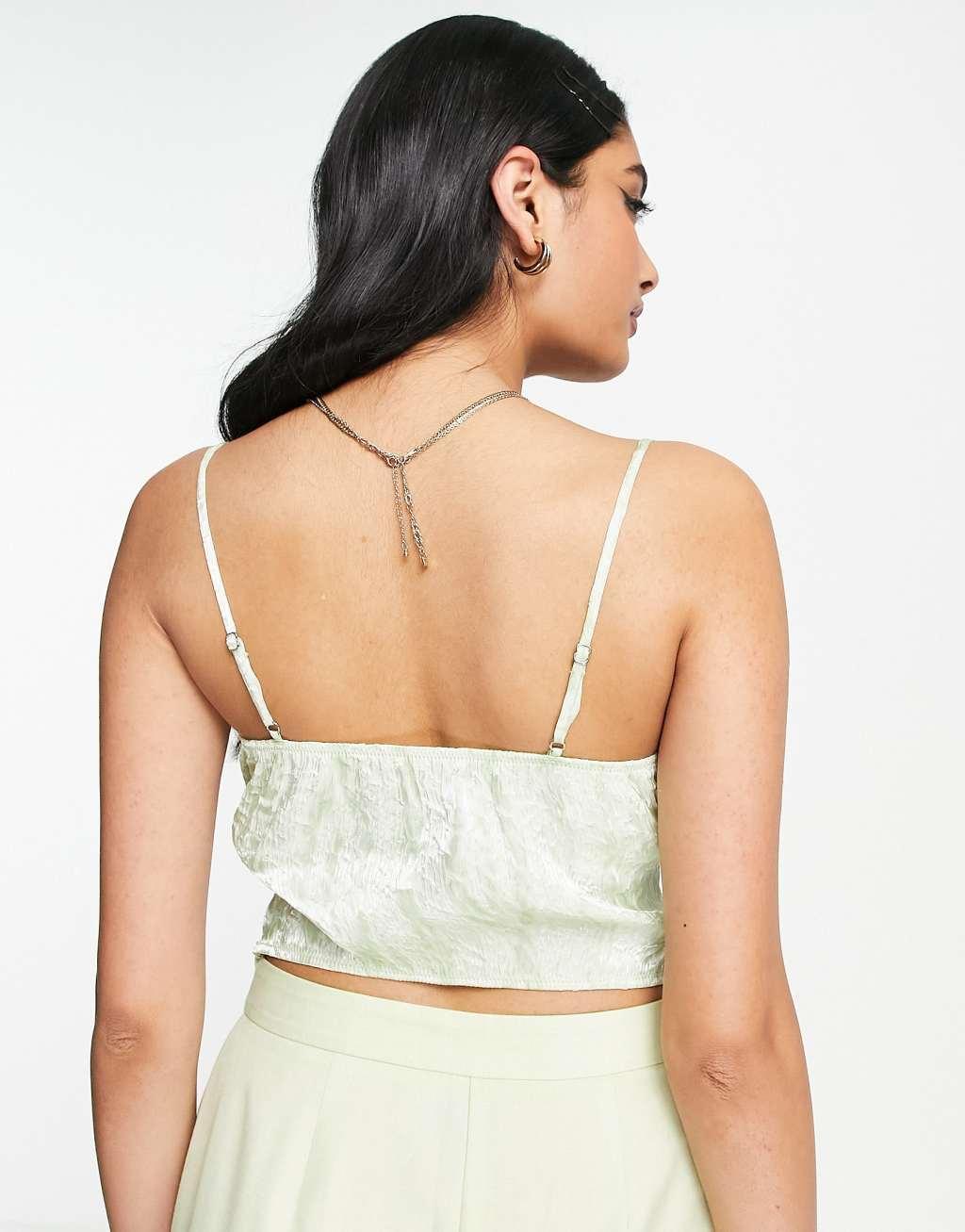 ASOS DESIGN boned corset in pleated metallic green Product Image