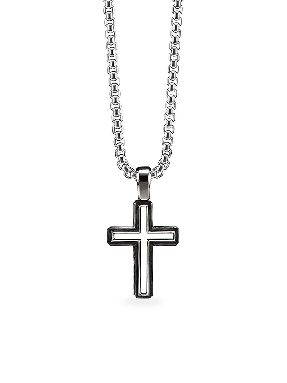 Mens Forged Carbon Cross Pendant in Silver, 37mm Product Image