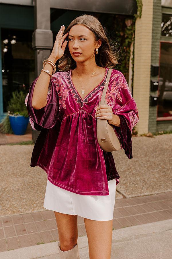 Feeling Boho Embroidered Velvet Top in Orchid Product Image