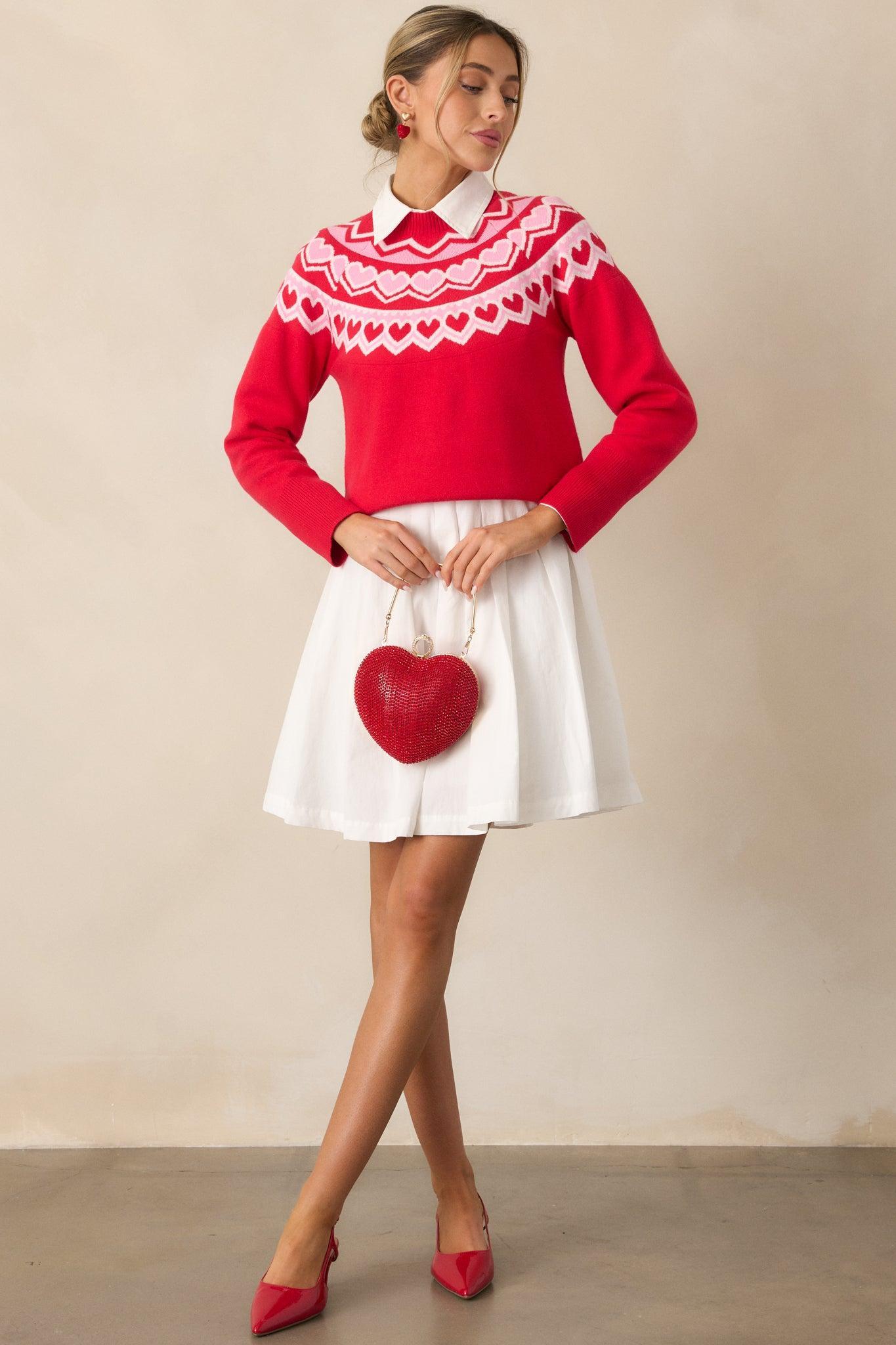 Paper Hearts Red Mock Neck Sweater Product Image