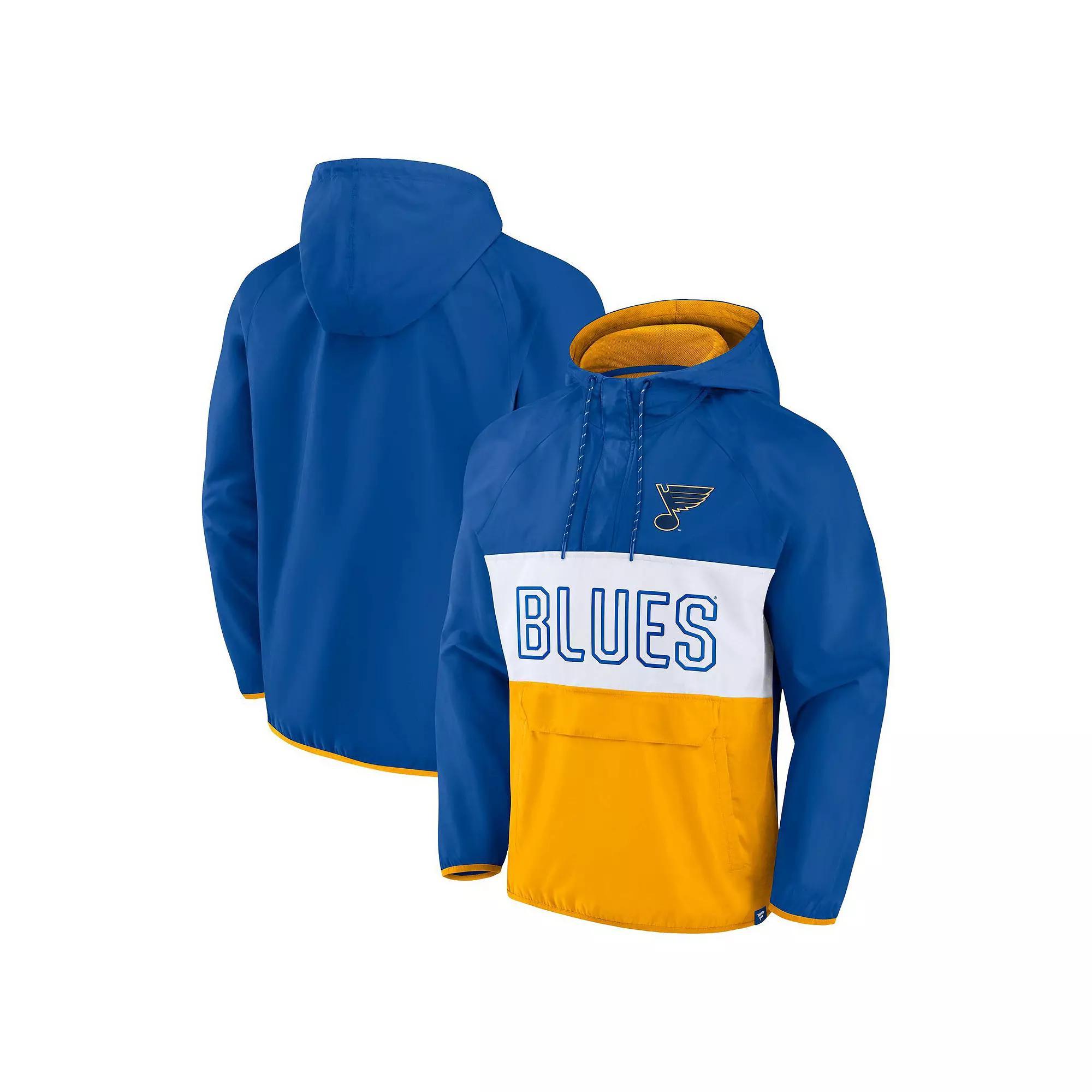 Men's Fanatics Branded Blue/Gold St. Louis Blues Backhand Shooter Defender Anorak Raglan Hoodie Quarter-Zip Jacket,  Product Image