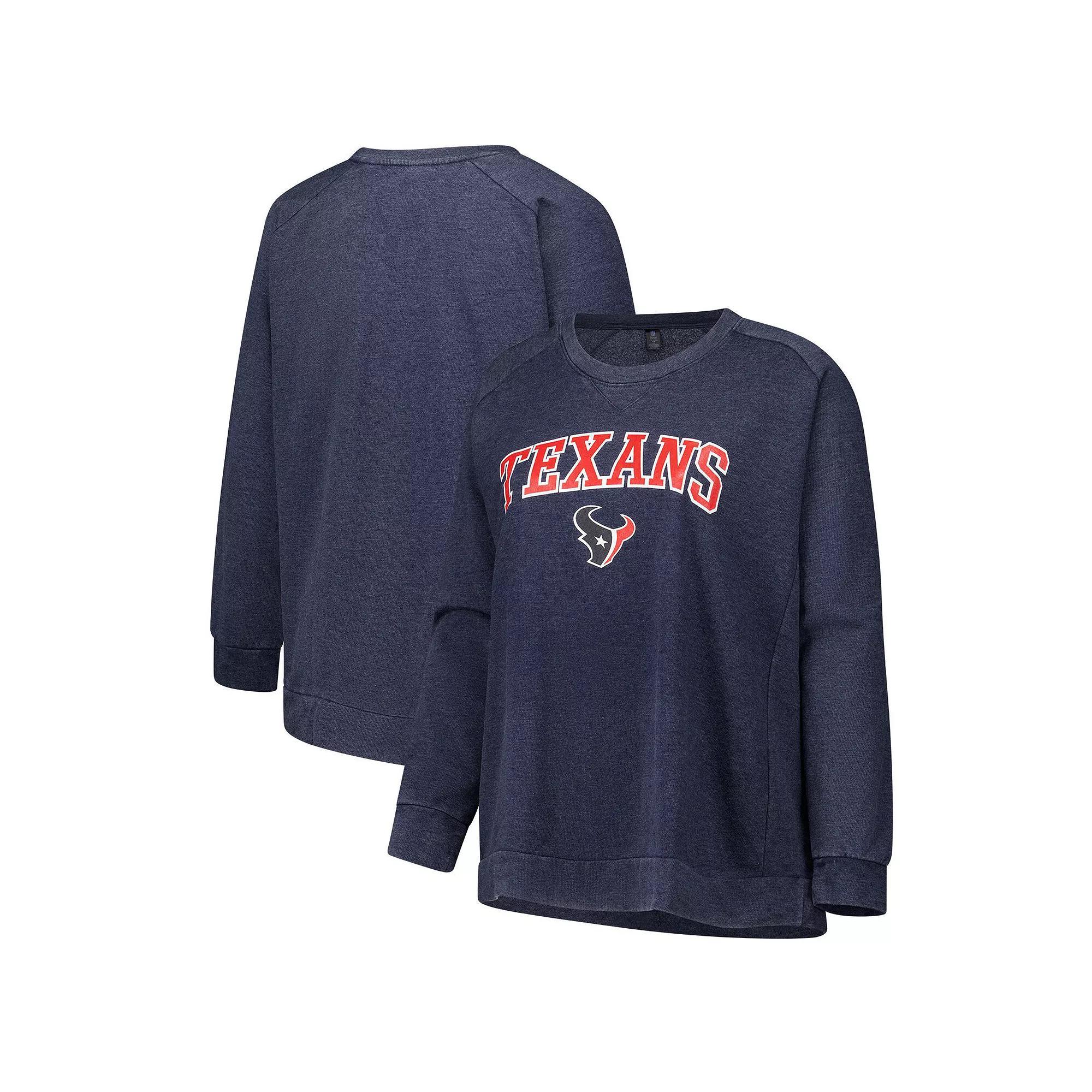 Women's Fanatics  Navy Houston Texans Acid Wash Raglan Pullover Sweatshirt, Size: 3XL, Blue Product Image