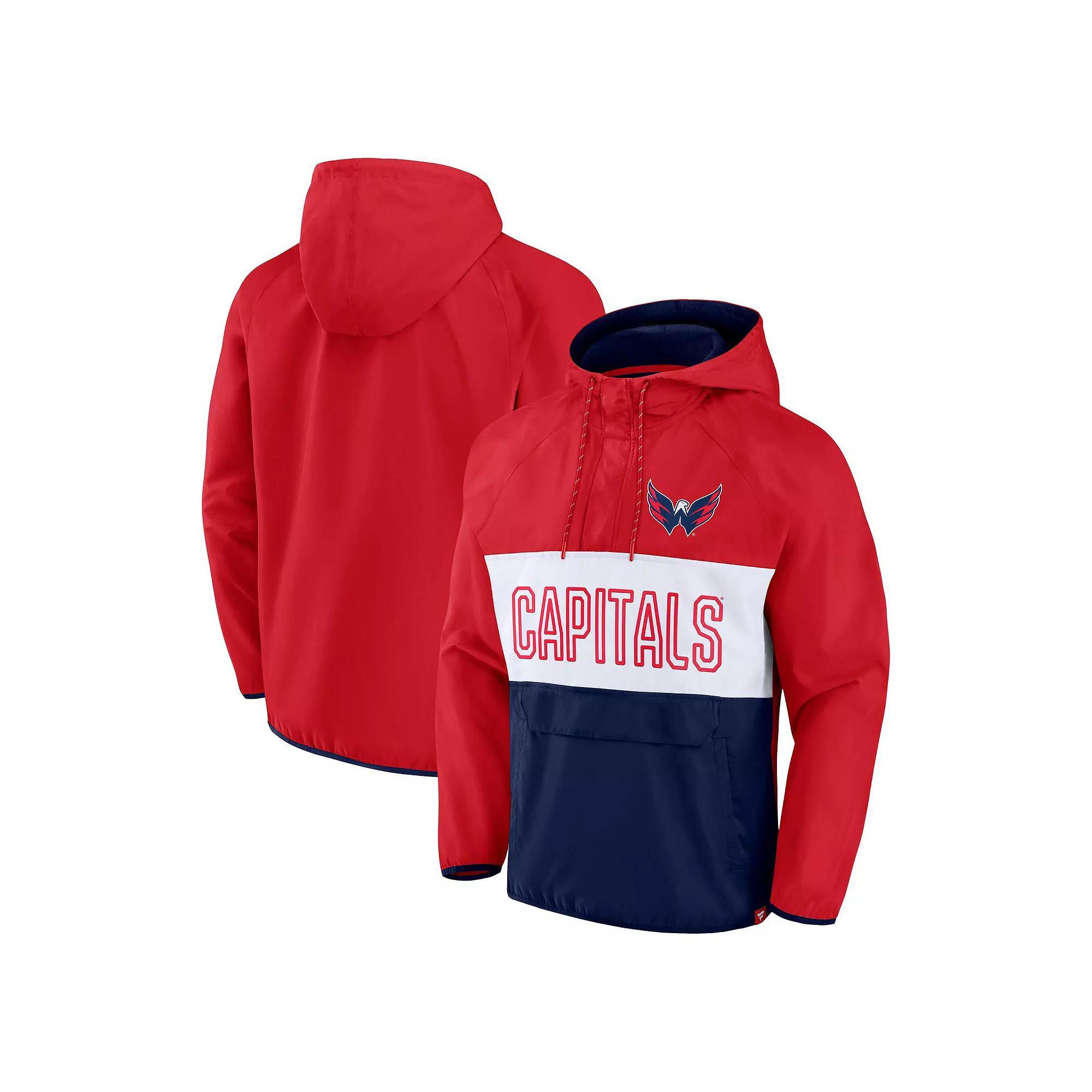 Men's Fanatics Branded Red/Navy Washington Capitals Backhand Shooter Defender Anorak Raglan Hoodie Quarter-Zip Jacket,  Product Image