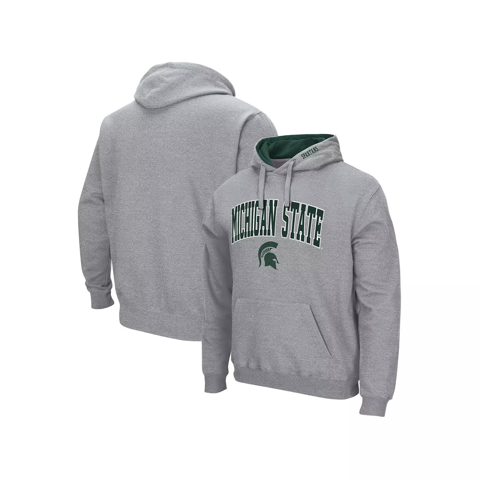 Men's Colosseum Heather Gray Michigan State Spartans Arch & Logo 3.0 Pullover Hoodie, Size: 2XL, Grey Product Image