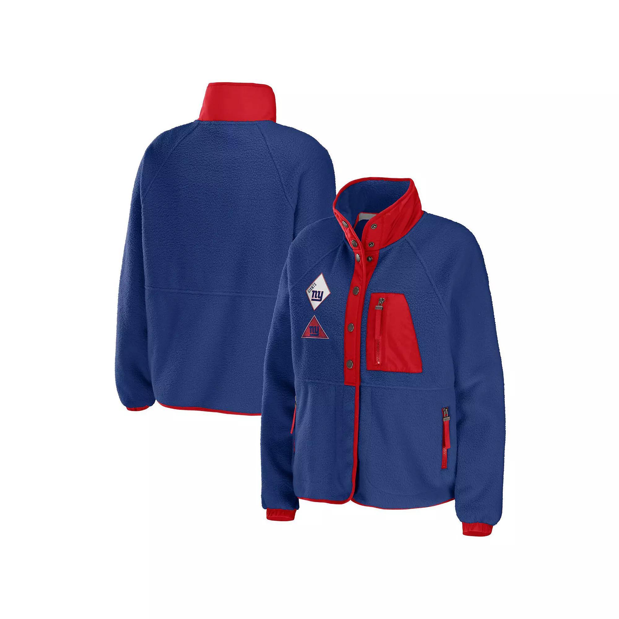 Women's WEAR by Erin Andrews Royal New York Giants Polar Fleece Raglan Full-Snap Jacket,  Product Image