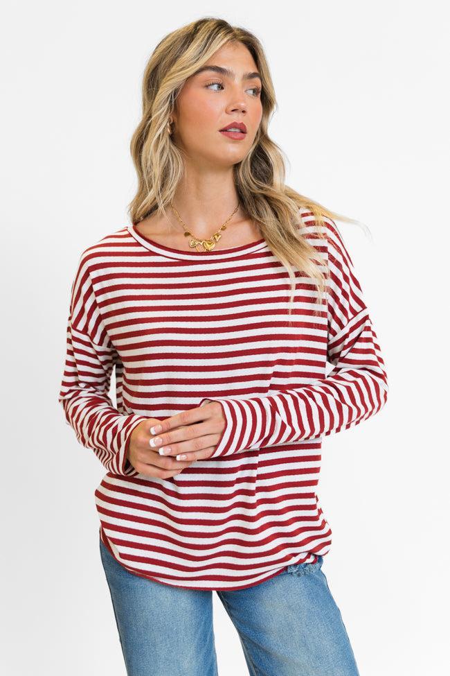 Blizzard Bliss Red Wide Neck Striped Knit Top FINAL SALE Product Image