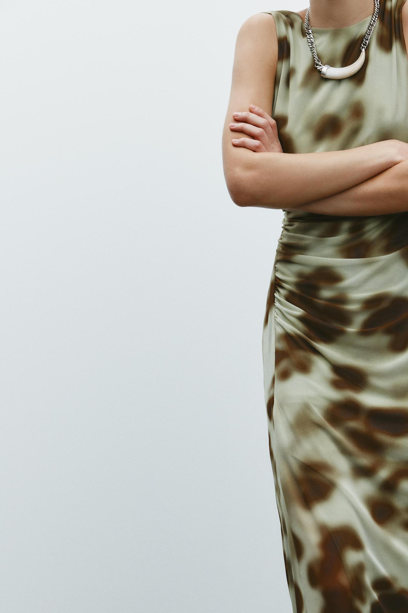DRAPED PRINTED MIDI DRESS Product Image