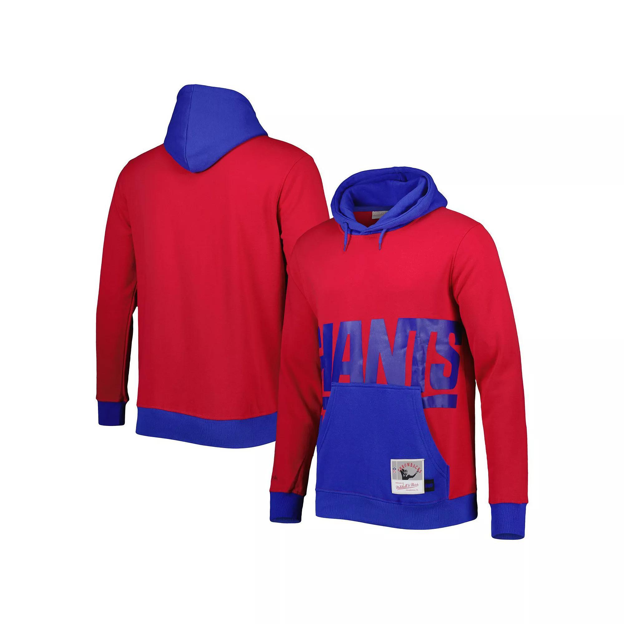 Men's Mitchell & Ness Red/Royal New York Giants Big & Tall Big Face Pullover Hoodie, Size: 2XB Product Image