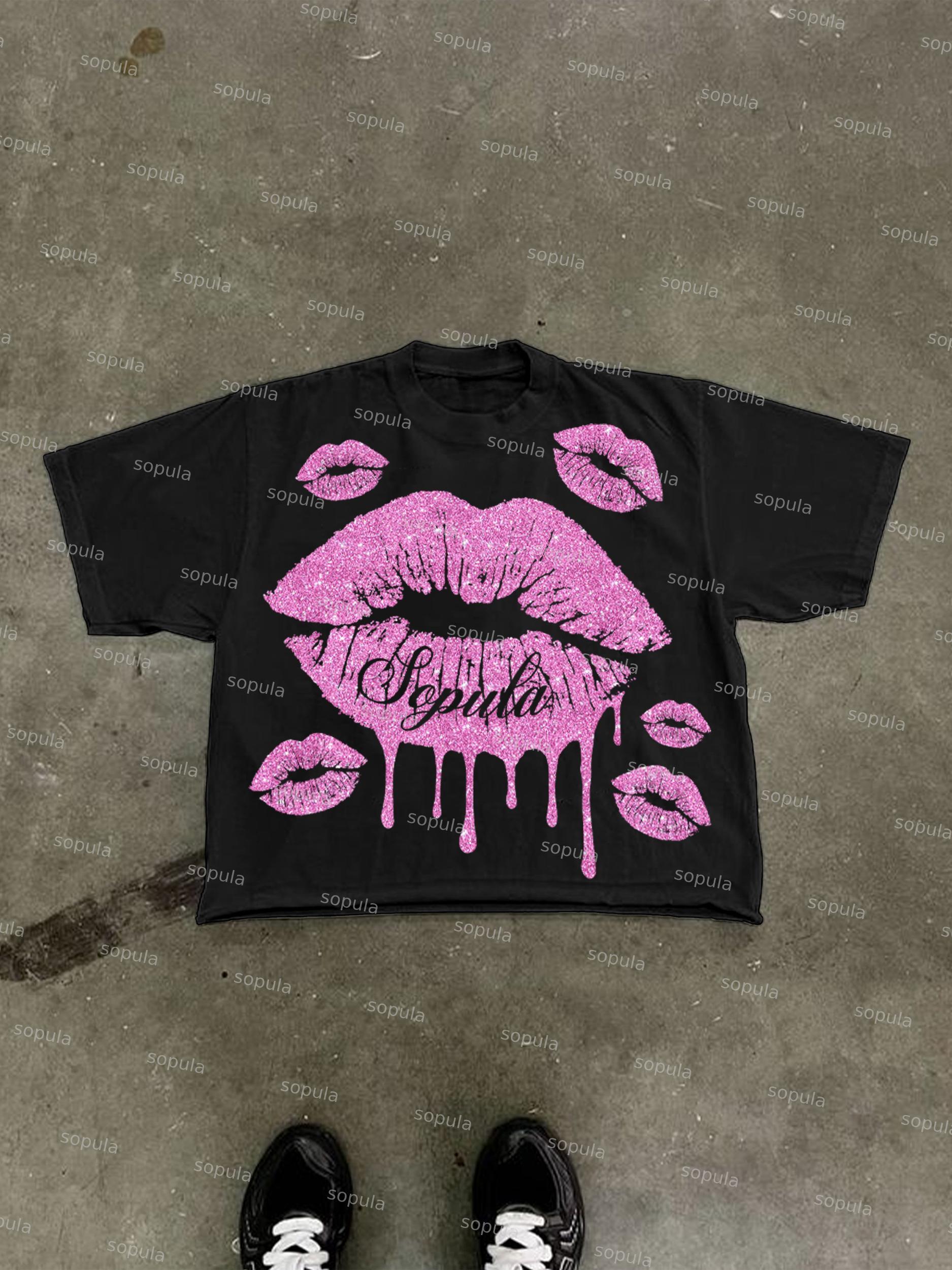 Glitter Fluid Lips Graphic Cropped T-shirt Product Image