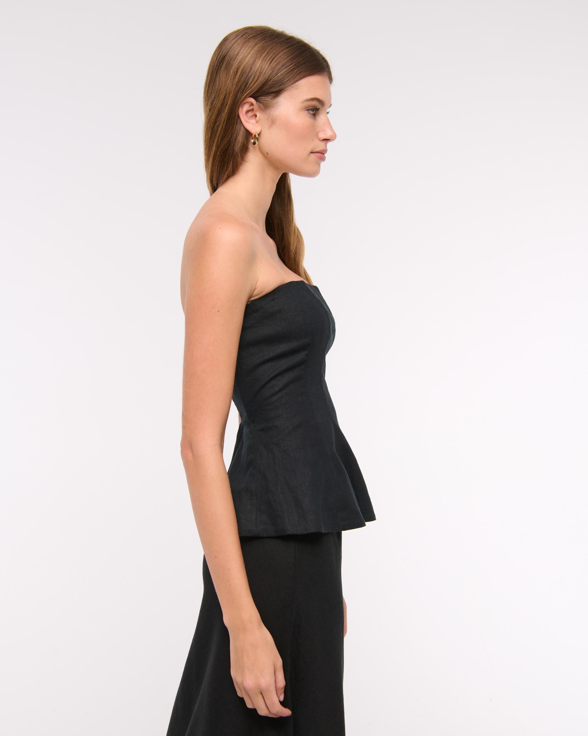 Linen-Blend Strapless Peplum Top Product Image