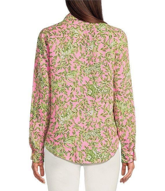 Lilly Pulitzer Sea View Woven Linen Printed Point Collar Long Sleeve Button Down Blouse Product Image