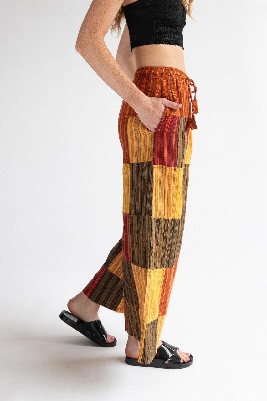 Orange Striped Wide Leg Patchwork Pants Product Image