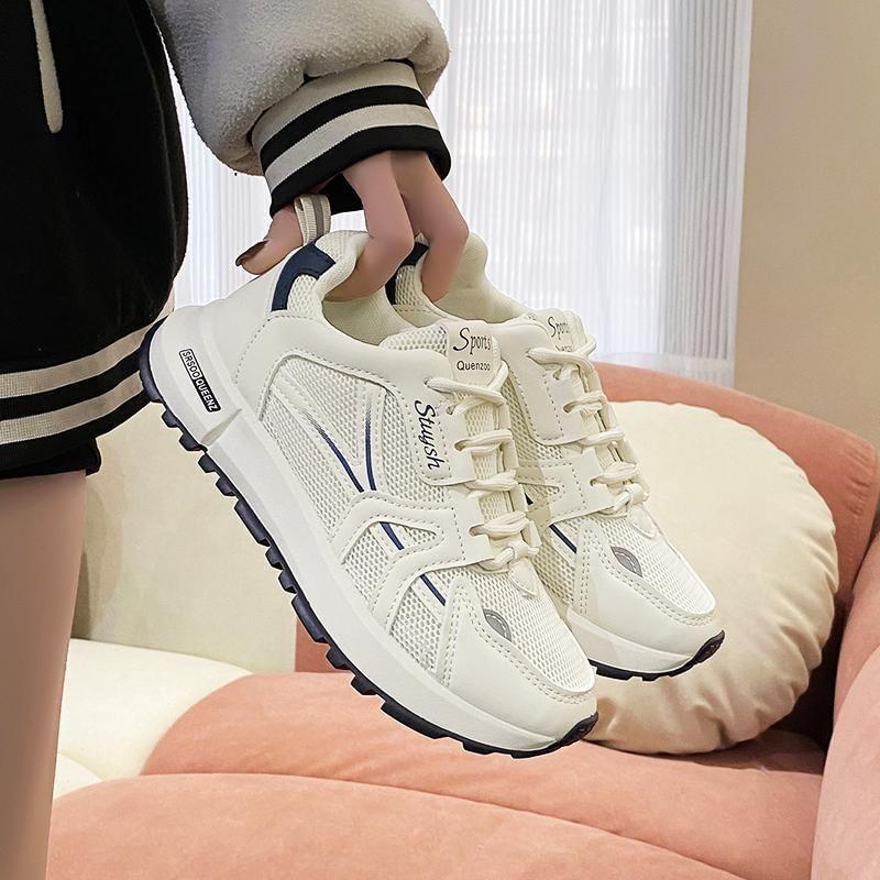 Platform Two Tone Mesh Panel Lace-Up Sneakers Product Image