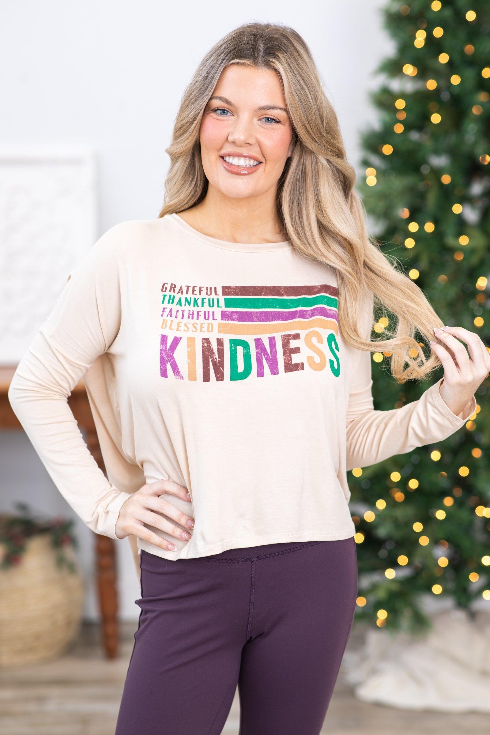 Beige Kindness Long Sleeve Graphic Tee Product Image