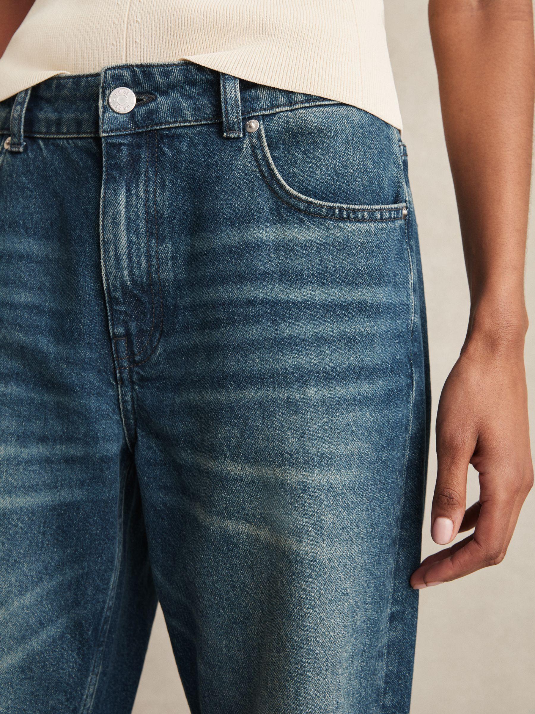 Straight-Leg Turn-Up Jeans in Mid Blue Product Image