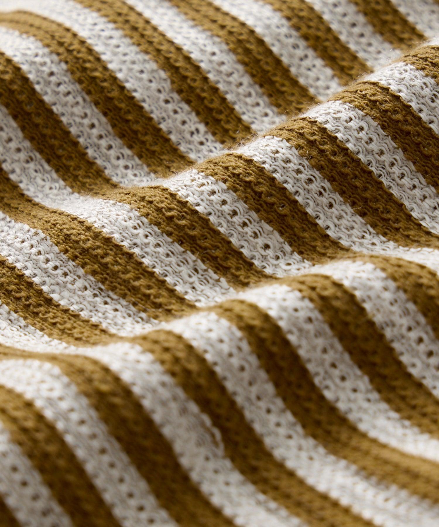 Linen-Cotton Knit Striped Polo in Gilded Gold Product Image