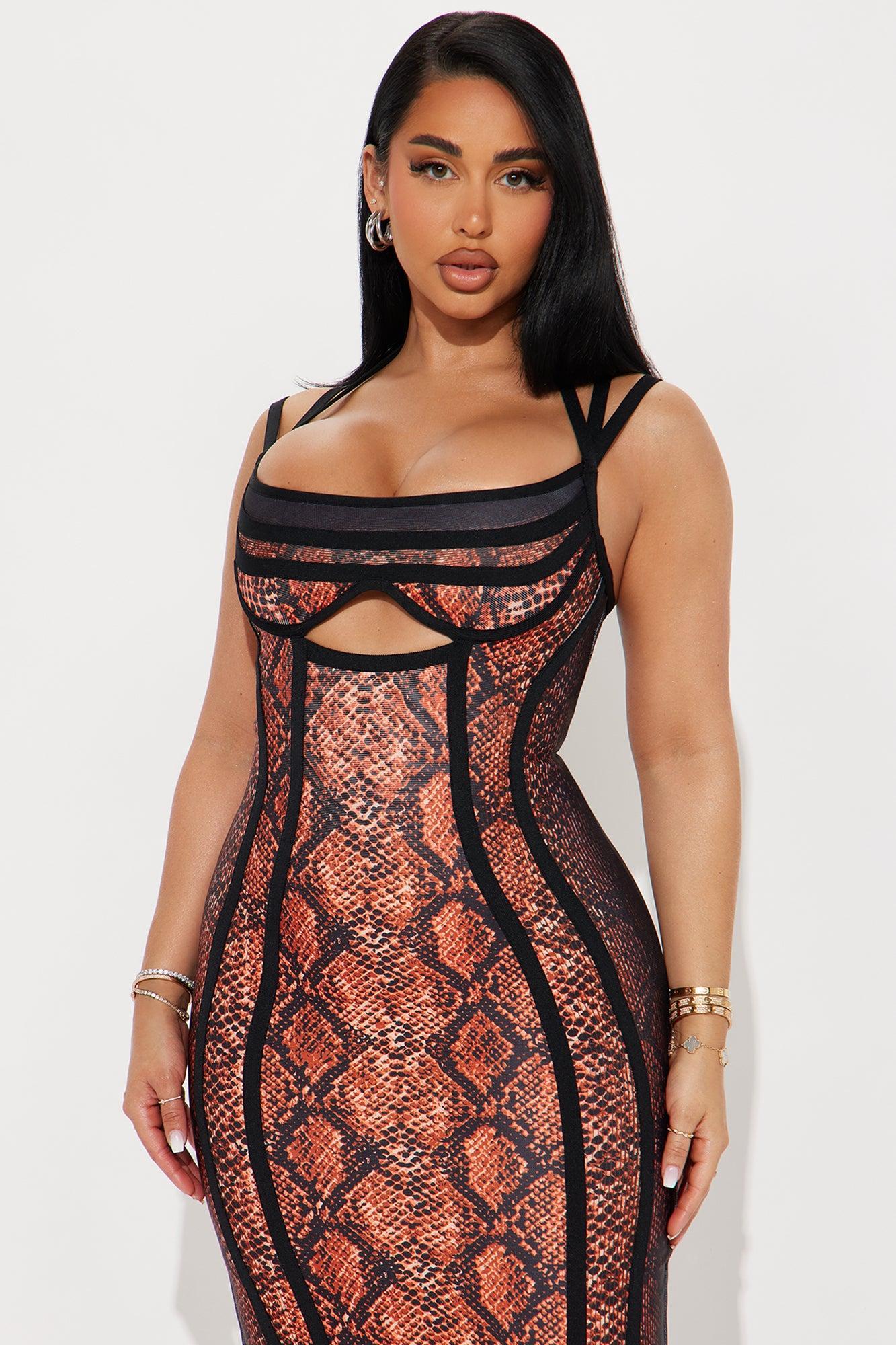 Sophia Bandage Midi Dress - Brown/combo Product Image