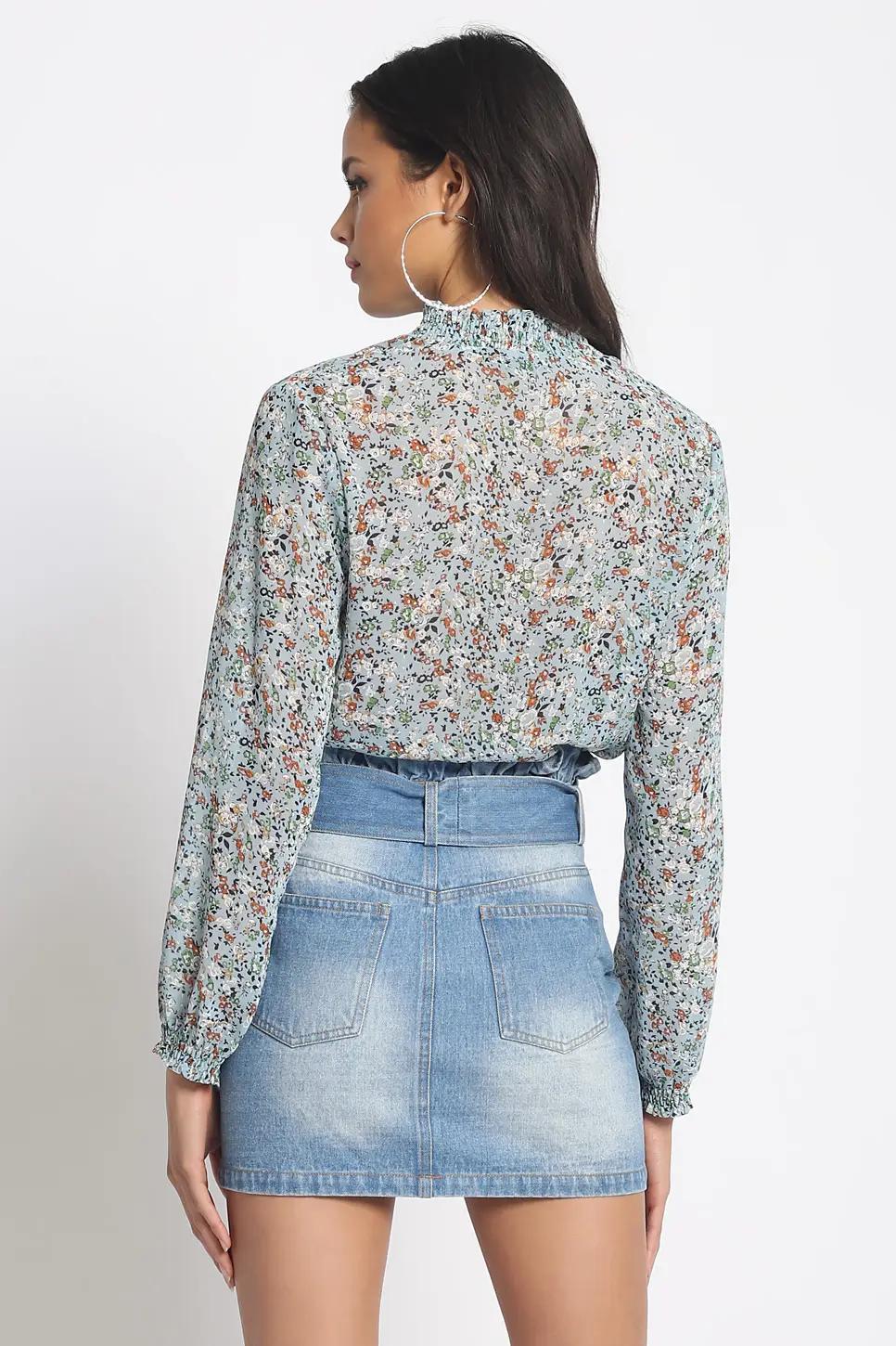 Tie Mini Floral Blouse Product Image