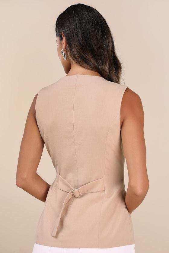 Domencia Beige Button-Front Vest Top Product Image