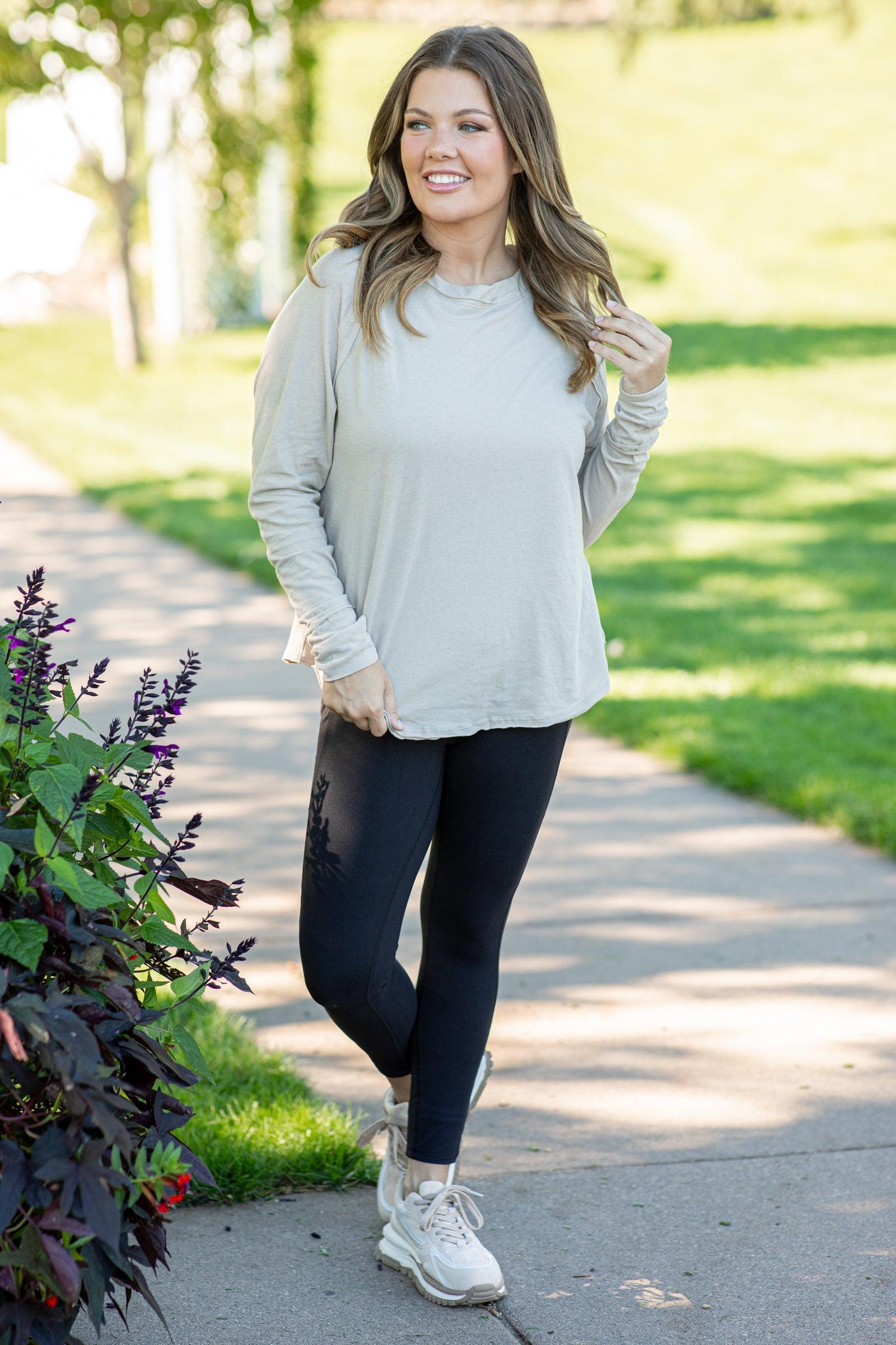 Tan Raglan Sleeve Top With Thumbholes Product Image