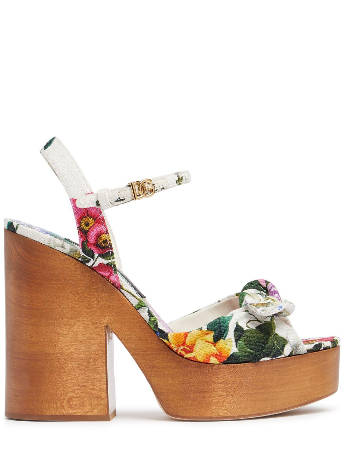 DOLCE & GABBANA Floral-print Sandals In White Product Image