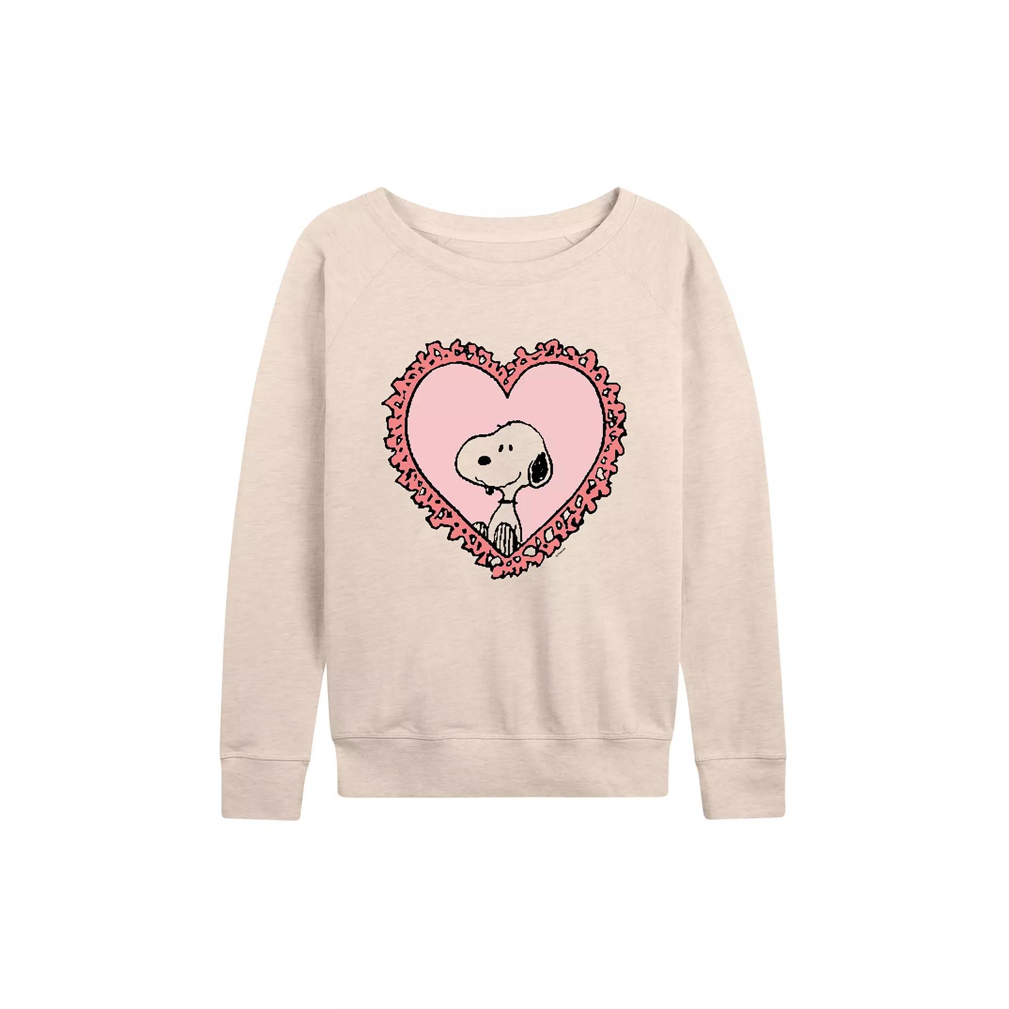 Women's Peanuts Snoopy Heart Frame French Terry Long Sleeve Tee,  Product Image