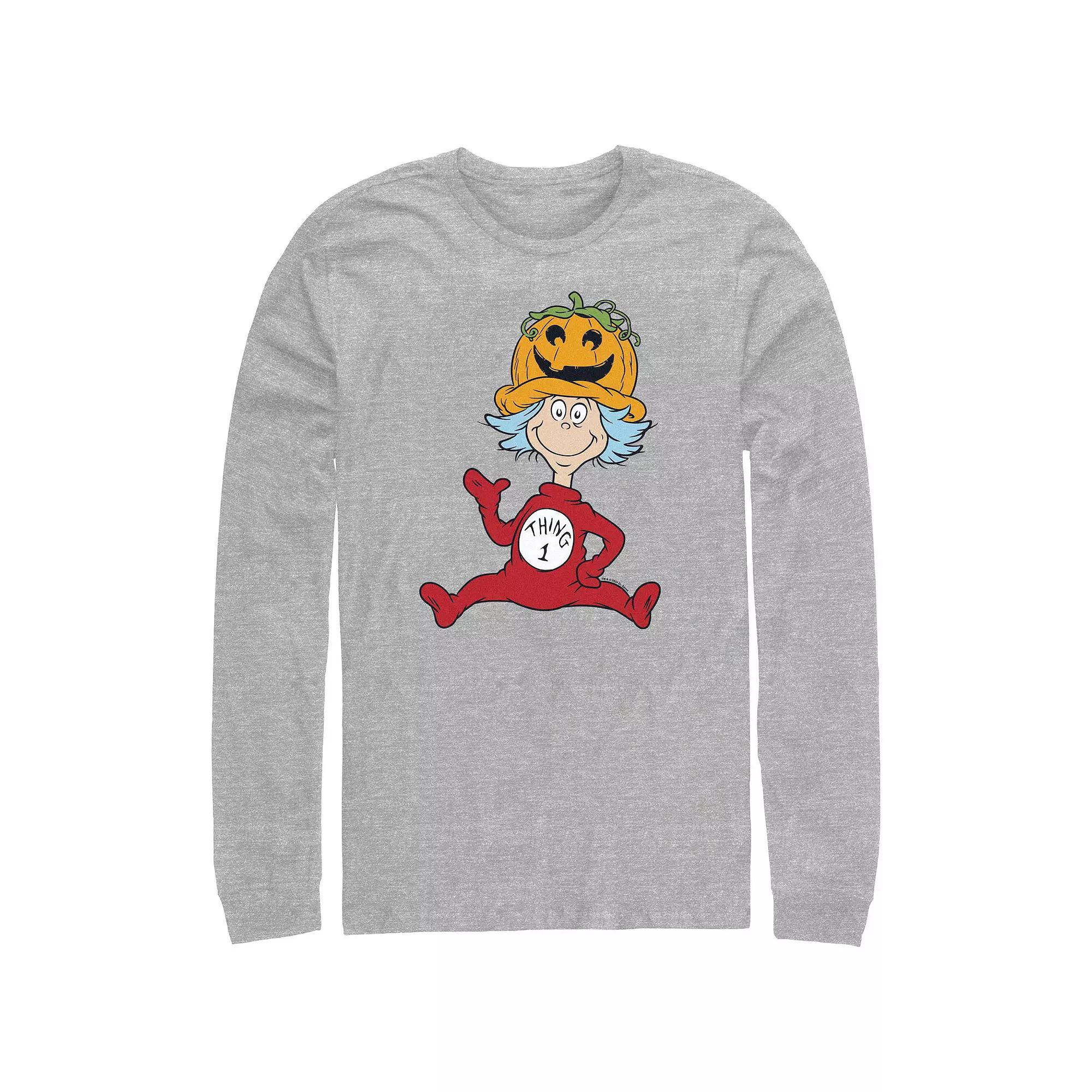 Men's Dr. Seuss Thing 1 Pumpkin Hat Long Sleeve Graphic Tee, Size: 3XL Tall, Athletic Grey Product Image