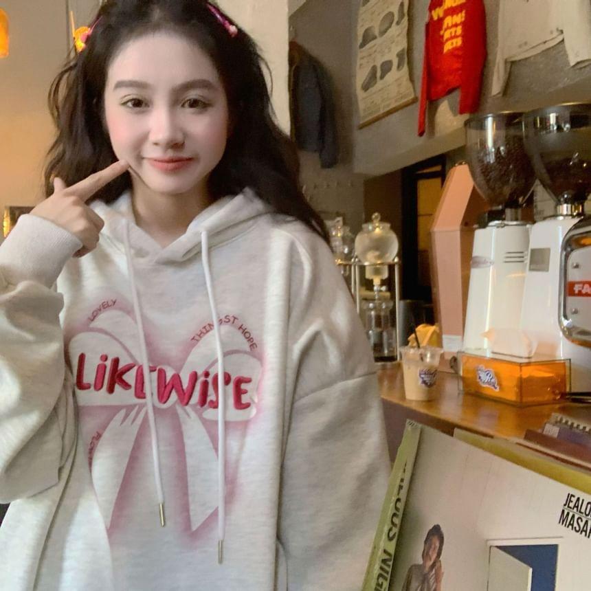 Drawstring Bowknot Print Oversized Hoodie Product Image