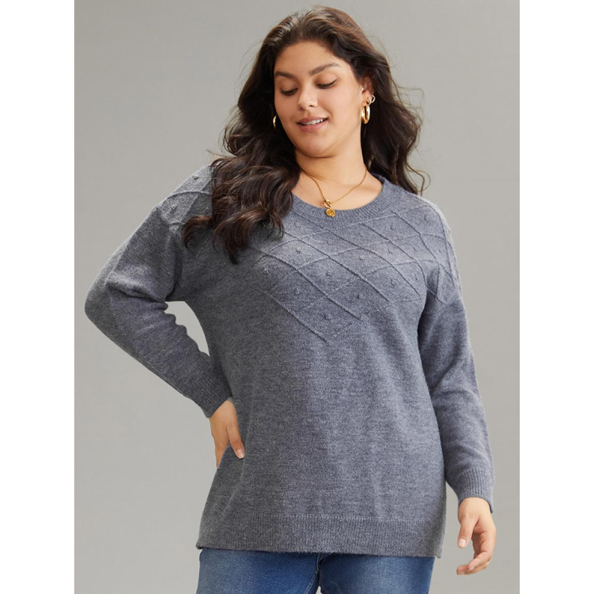 Plus Size Supersoft Essentials Textured Crew Neck Drop Shoulder Pullover DimGray Women Casual Loose Long Sleeve Round Neck Dailywear Pullovers BloomChic 10/M Product Image