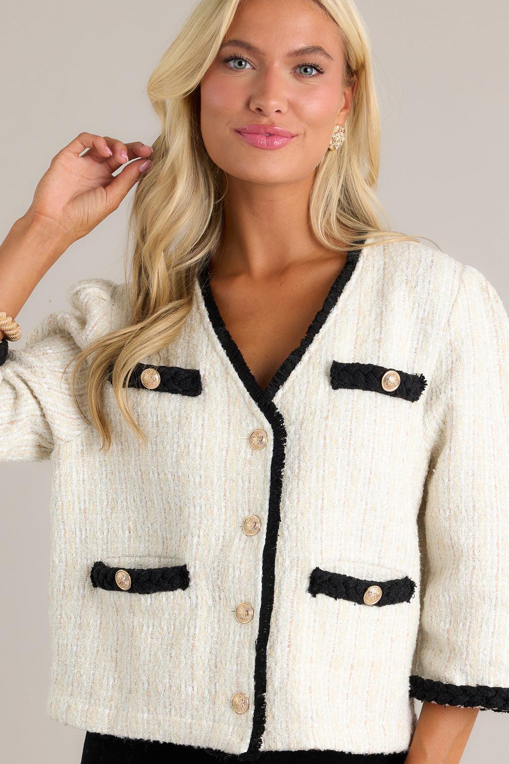 Urban Utility Ivory Button Front Tweed Jacket Product Image