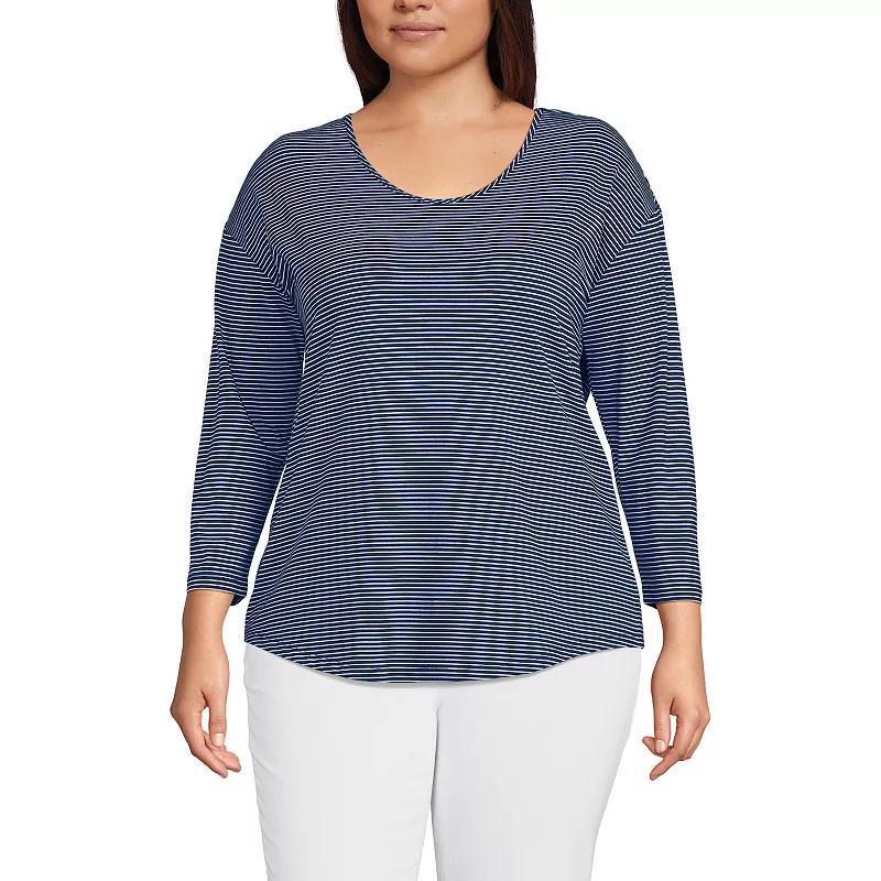 Plus Size Lands' End 3/4 Sleeve Lightweight Jersey Tunic, Women's, Size: 2XL, Pink Rouge Product Image
