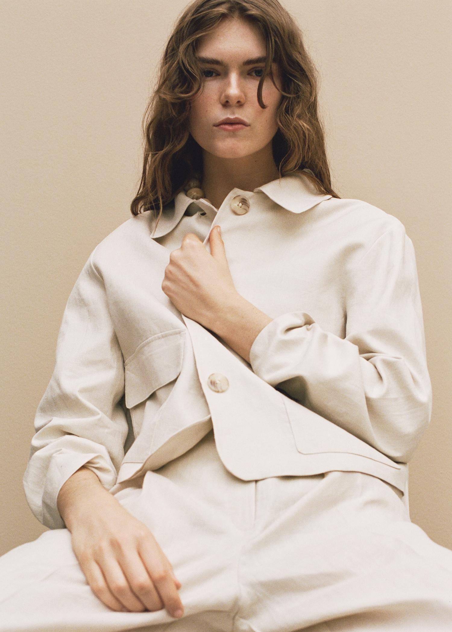 Pocket linen-blend jacket - Women | MANGO USA Product Image