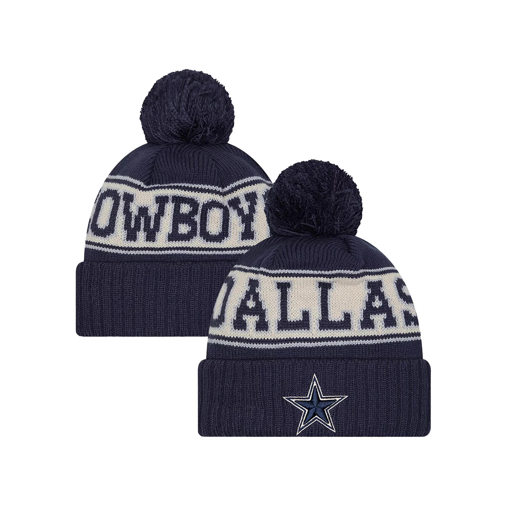 Men's New Era Navy Dallas Cowboys Retro Cuffed Knit Hat with Pom, Blue Product Image