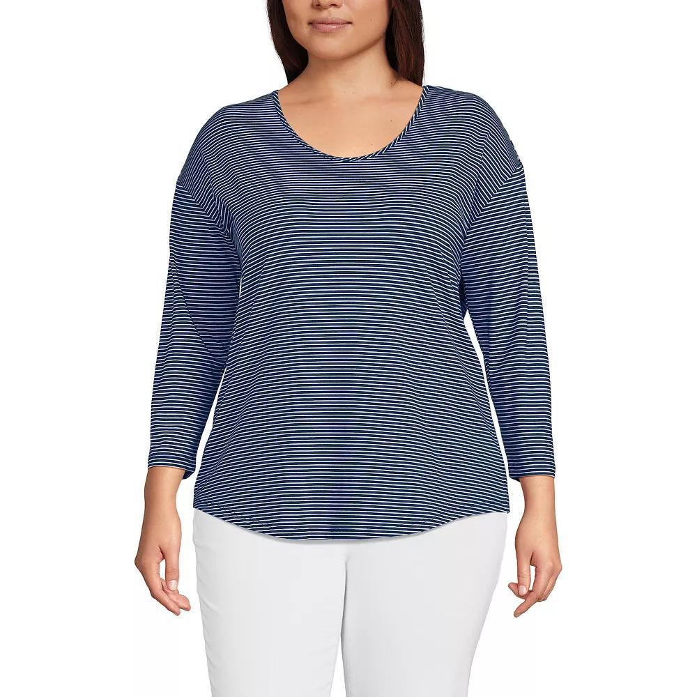 Plus Size Lands' End 3/4 Sleeve Lightweight Jersey Tunic, Women's, Size: 2XL, Pink Rouge Product Image