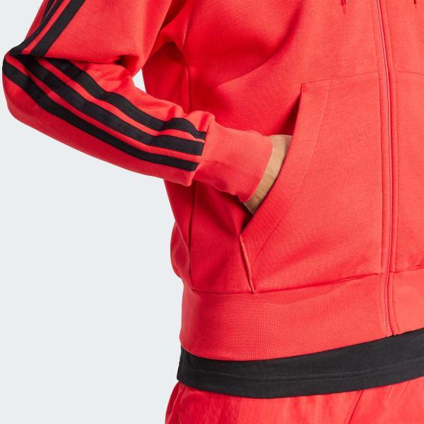 Men's adidas Essentials 3-Stripes Fleece Sportswear Zip Front Hoodie, Size: Small, Pure Ruby Black Product Image