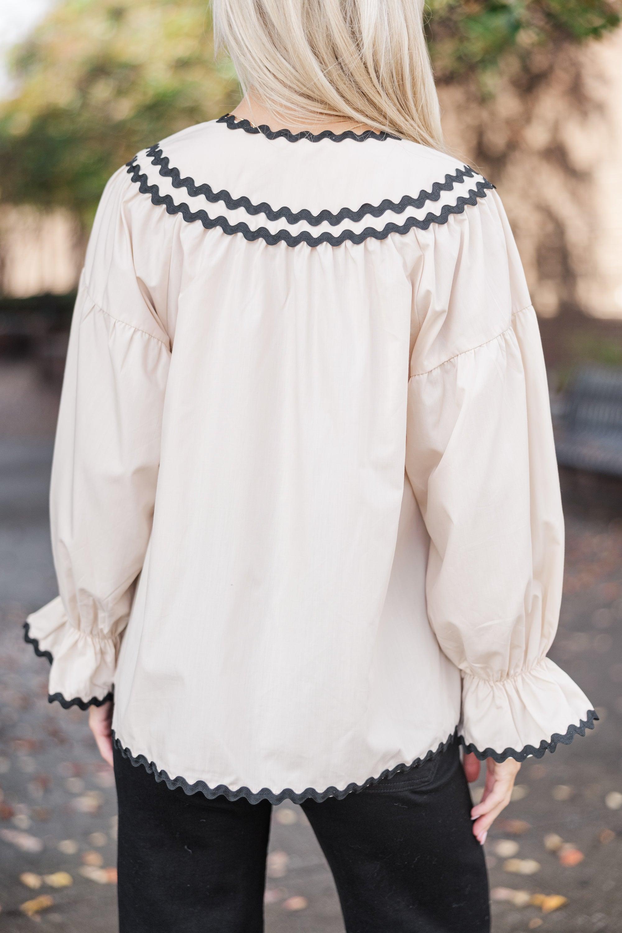 Feeling Fresh Ecru White Rickrack Blouse Female Product Image